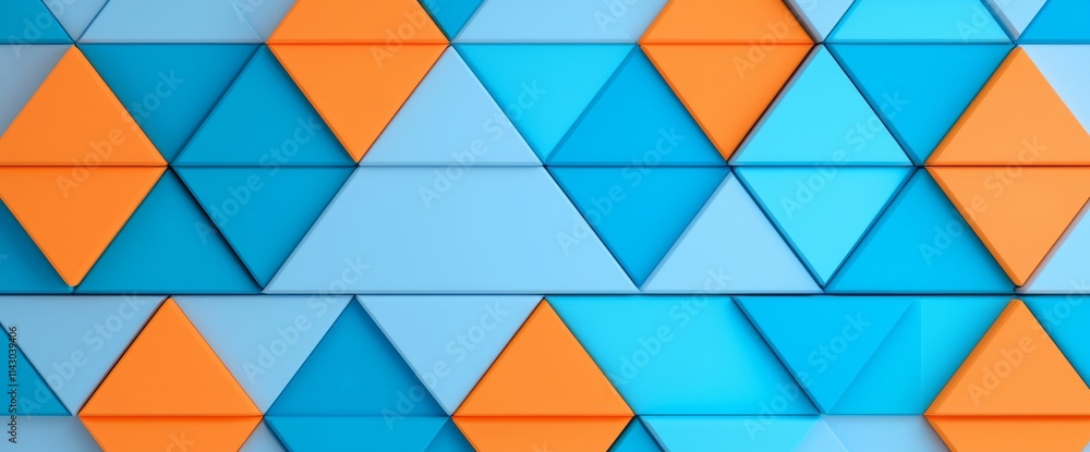 Poster a vivid geometric futuristic design featuring blue and orange triangular patterns, ideal for web des