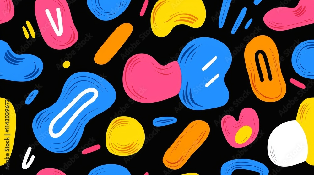 Poster journeying through the dynamic universe of abstract art: a dive into vibrant patterns and whimsical 