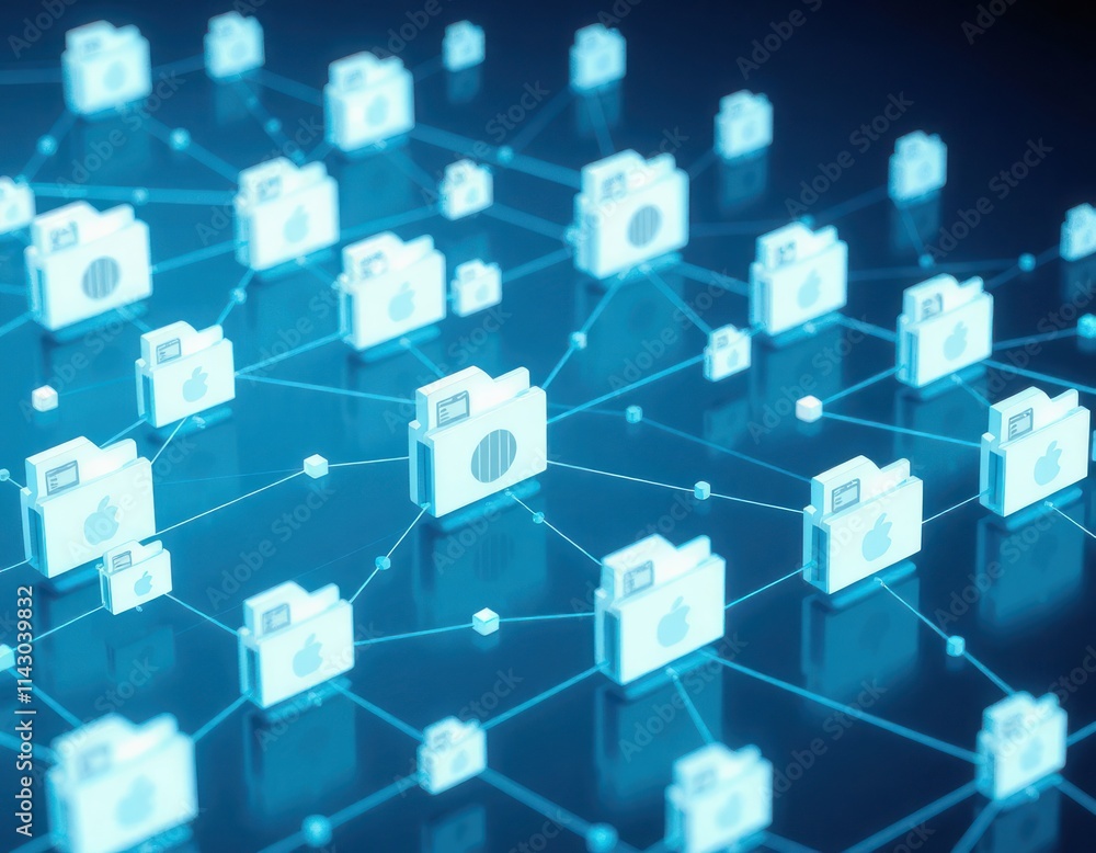 Poster digital data network with modern tech design. many connected folders illustrate data network. visual