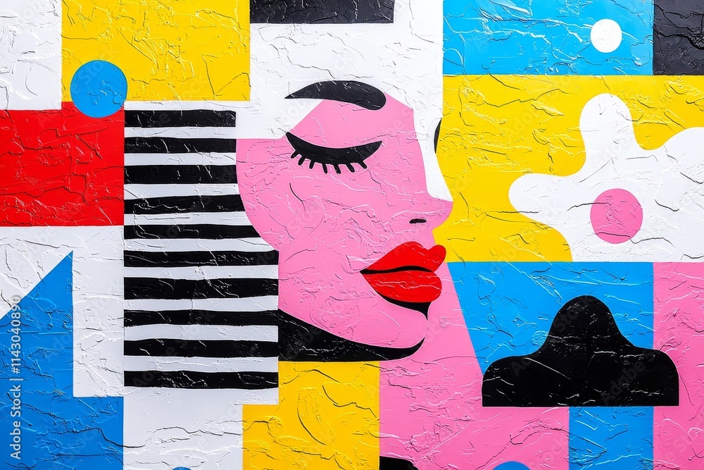Poster an abstract painting with vibrant hues and diverse shapes generates a lively visual effect, showcasi