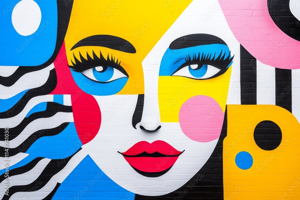 Poster a dynamic abstract artwork, rich with bright colors and various shapes, creates a striking visual im