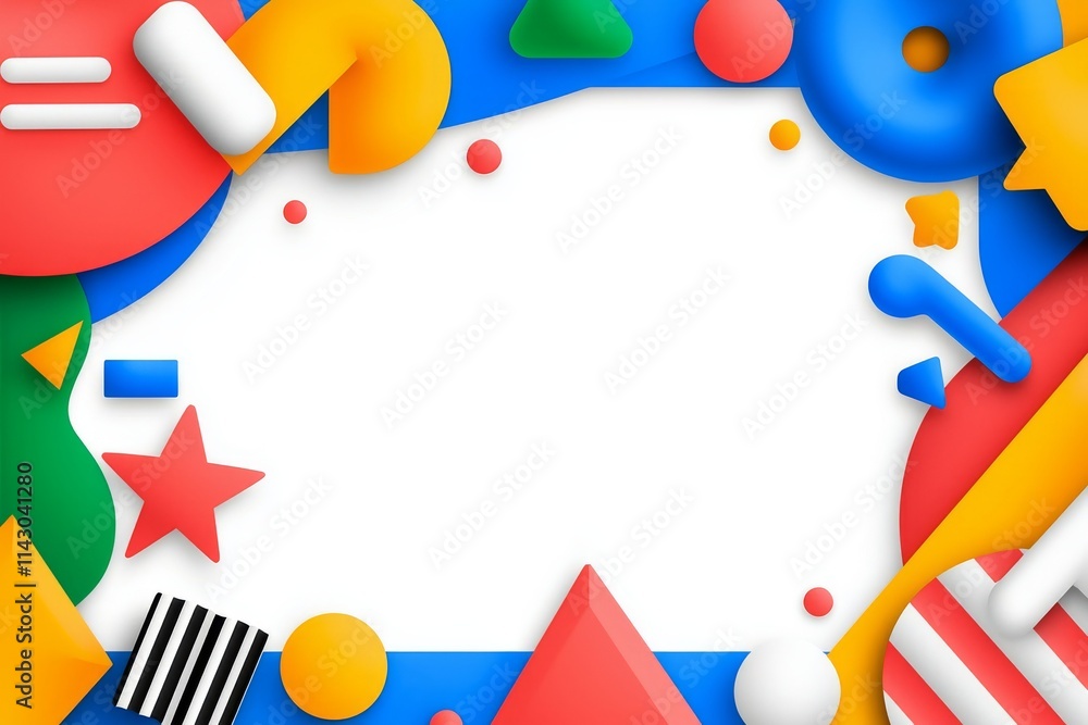 Poster a lively and vivid mosaic of geometric shapes and patterns, arranged in a dynamic and playful manner