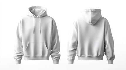 White hoodie sweatshirt front and back mockup isolated on a white background