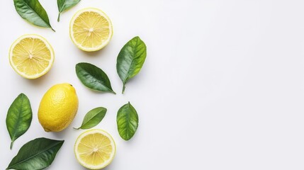 lemons with leaves on a white background