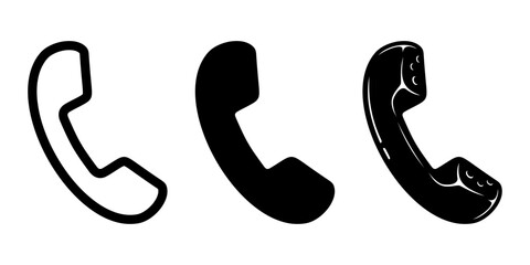 Set Collection of Black and White Telephone Icons with Line Art, Silhouette, and Flat Styles, Editable Scalable Vector Illustration for Signs, Stickers, and Templates Isolated on White