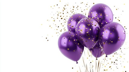 A bunch of purple balloons with gold confetti