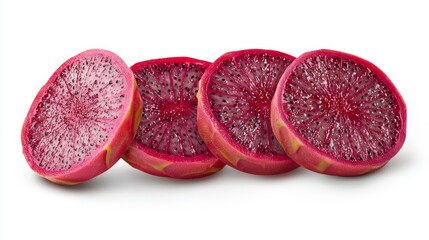 A group of sliced dragon fruit on a white background