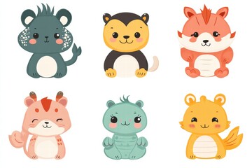 Fototapeta premium Festive collection of adorable animal characters celebrating Chinese New Year in vibrant colors