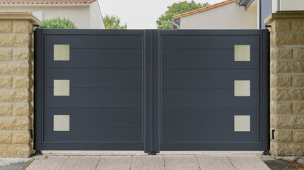 Portail gris en aluminium d'une maison	