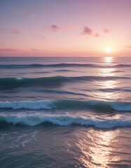 Soft pink gradient over blue ocean waves at sunrise ,  landscape,  ocean,  gradient