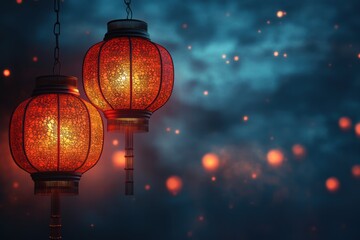 Colorful lanterns illuminate the night sky during the vibrant Chinese New Year celebration