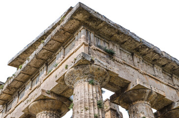 Old ruins of an ancient temple Isolated on transparent background. The Greek temple. Front view. Png File.