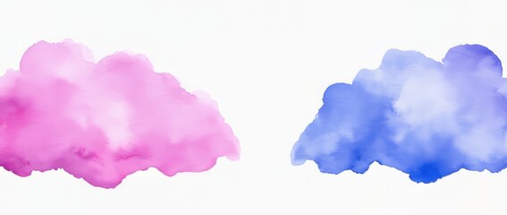 A background featuring a gradient of purple, pink, and white hues, with a watercolor cloud texture.