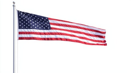 Obraz premium An american flag flies high in the sky on a white background