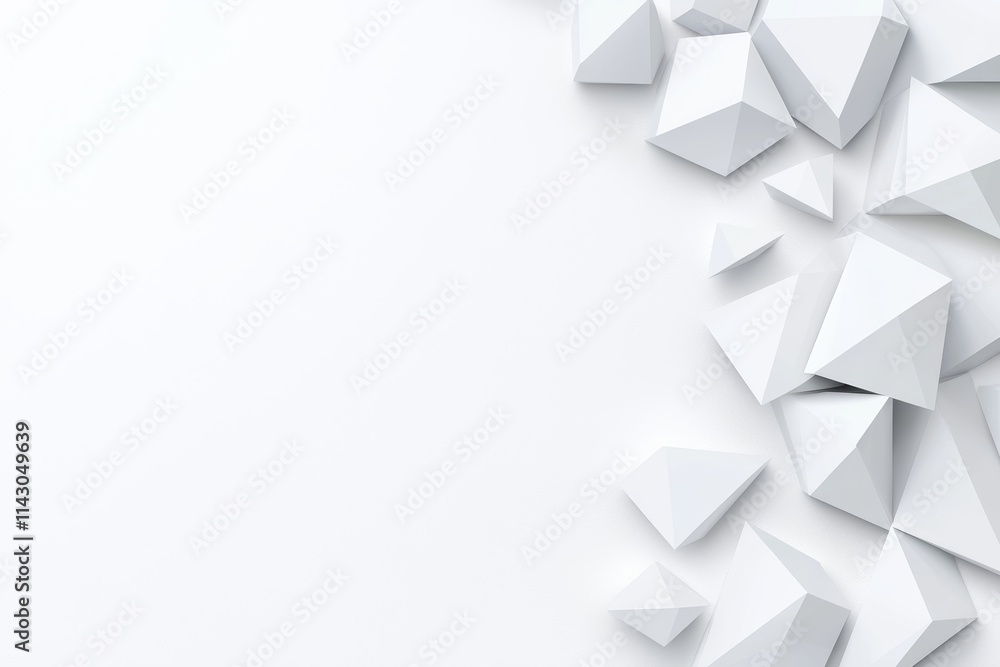 Poster a 3d rendered illustration featuring an abstract geometric background in white and gray, with a poly