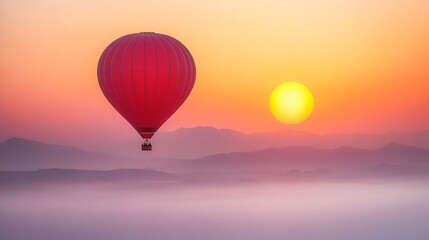 Fototapeta premium Red Balloon Soaring at Sunrise