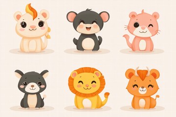 Obraz premium Cute cartoon animals celebrating Chinese New Year with festive attire and joyful expressions