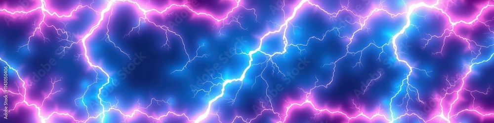 Poster abstract illustration of a dynamic lightning storm. bright pink and blue lightning patterns against 