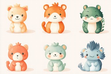 Fototapeta premium Bright and playful animal figures celebrating Chinese New Year in cheerful colors