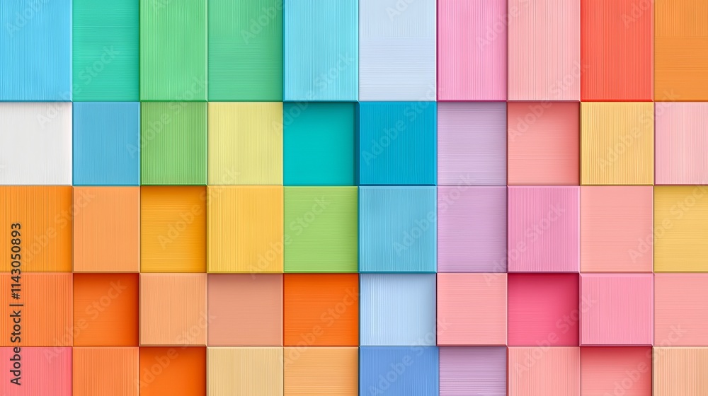 Poster a background of square tiles showcases a gradient pixelation from red to blue, with each tile reflec