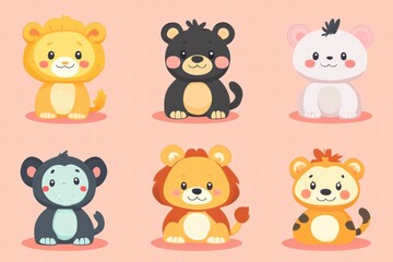 Naklejka premium Cute cartoon animals celebrating Chinese New Year with joyful expressions and vibrant colors