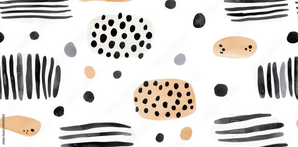 Poster a seamless pattern featuring contemporary geometric shapes with abstract minimalist line brush strok
