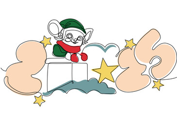 One continuous line drawing Santa Claus on reindeer and sled. concept for Christmas and New Year.  Vector illustration