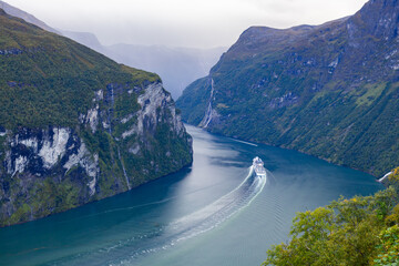 Autumn landscape in Geiranger Fiord valley in south Norway, Europe