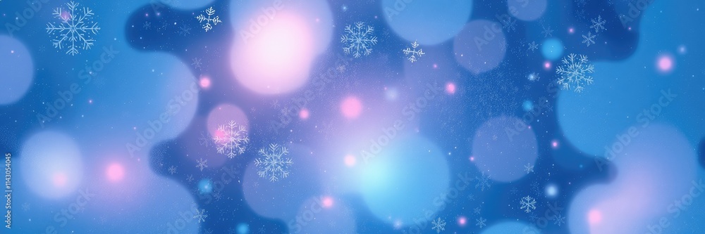 Poster colorful lights merge in soft gradients as gentle snowflakes softly descend, creating a serene and e