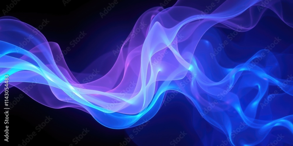 Poster soft waves of luminous purples and blues flow gracefully across a dark backdrop, creating an enchant