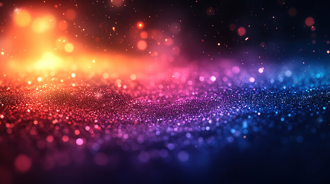 Vibrant cosmic glitter shines in hues of purple, blue, and orange creating a mesmerizing abstract backdrop for any creative project