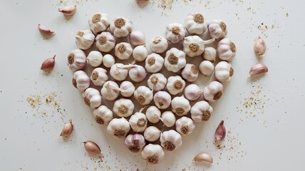 Fototapeta premium Garlic Heart Shape on White Background