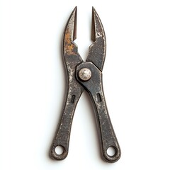 Close-up of an old, rusty adjustable wrench isolated on white background.