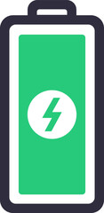 Full battery icon with lightning bolt symbol is indicating fast charging process, representing quick power replenishment for electronic devices