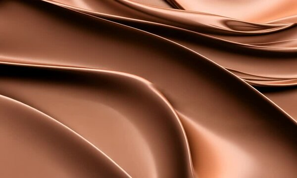 Smooth, flowing brown satin fabric with wavy folds