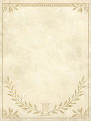 Beige grunge background with a classical frame featuring a laurel wreath and column. Ideal for elegant designs.