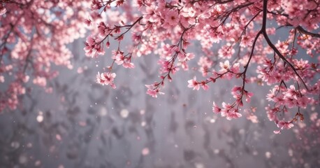 Fototapeta premium Close-up of pink sakura petals fluttering down, bokeh effect , detail, falling petals