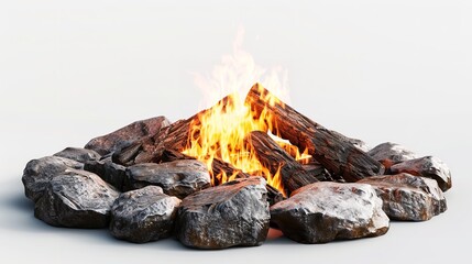 A mesmerizing bonfire enclosed by lovely stones, set against an isolated background