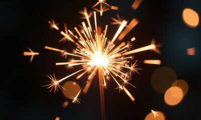sparkler golden sparks glowing embers dark background bokeh