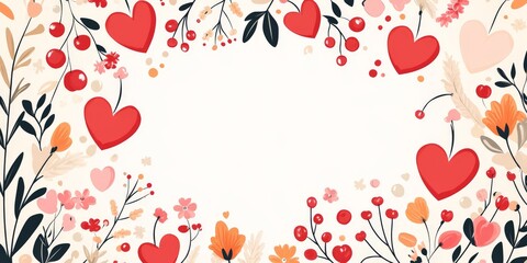 A flat illustration of a Valentine's Day background with hearts and flowers