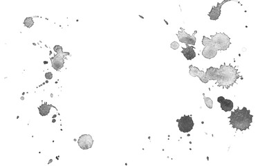 Black watercolour stain, ink splash on white