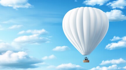 Fototapeta premium Serene White Hot Air Balloon Floating in Blue Skies