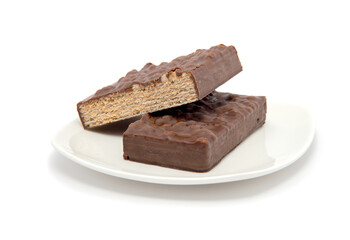 Two pieces of waffle cake on the white plate