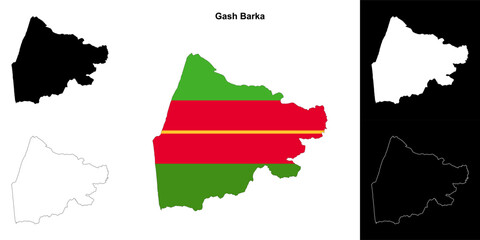 Gash Barka region outline map set