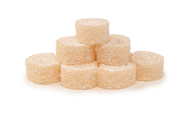 Coconut candy roll isolated on a white background.