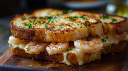 Cheesy Garlic Bread Shrimp Grilled Cheese Indulge in this Cheesy Garlic Bread Shrimp Grilled Cheese! Crispy garlic bread