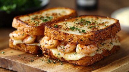 Cheesy Garlic Bread Shrimp Grilled Cheese Indulge in this Cheesy Garlic Bread Shrimp Grilled Cheese! Crispy garlic bread