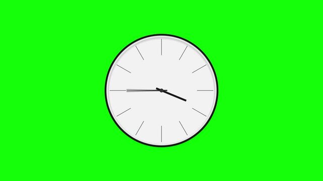 Vector analog clock hands arrows rotation animation on a green chromakey background. Seamless cyclic loop motion graphic shape animation. 24 hour countdown all day long, full rotation.