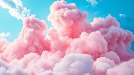 Fluffy pink clouds in a bright blue sky during daytime