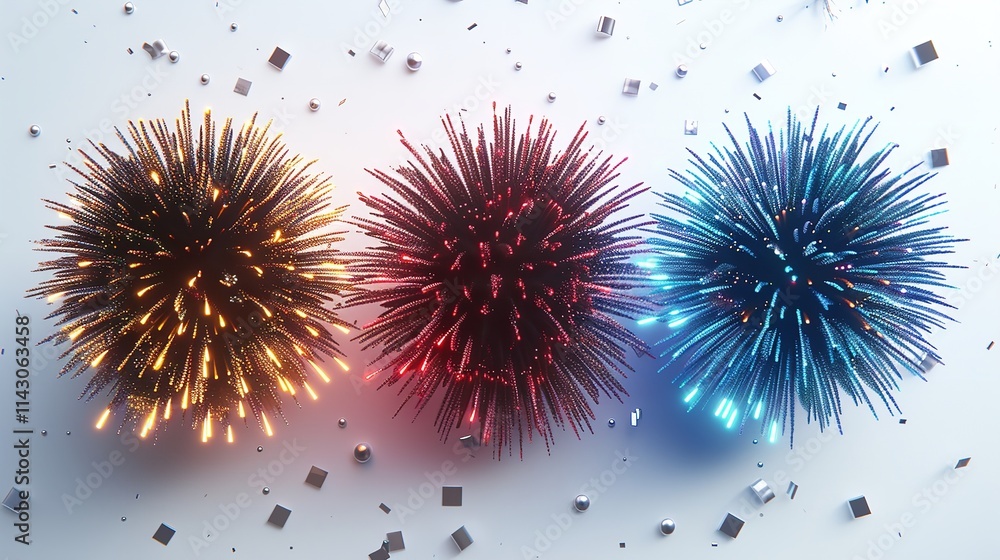 Poster particle explosion: a cloud of colorful particles exploding outward, captured in high detail on a wh